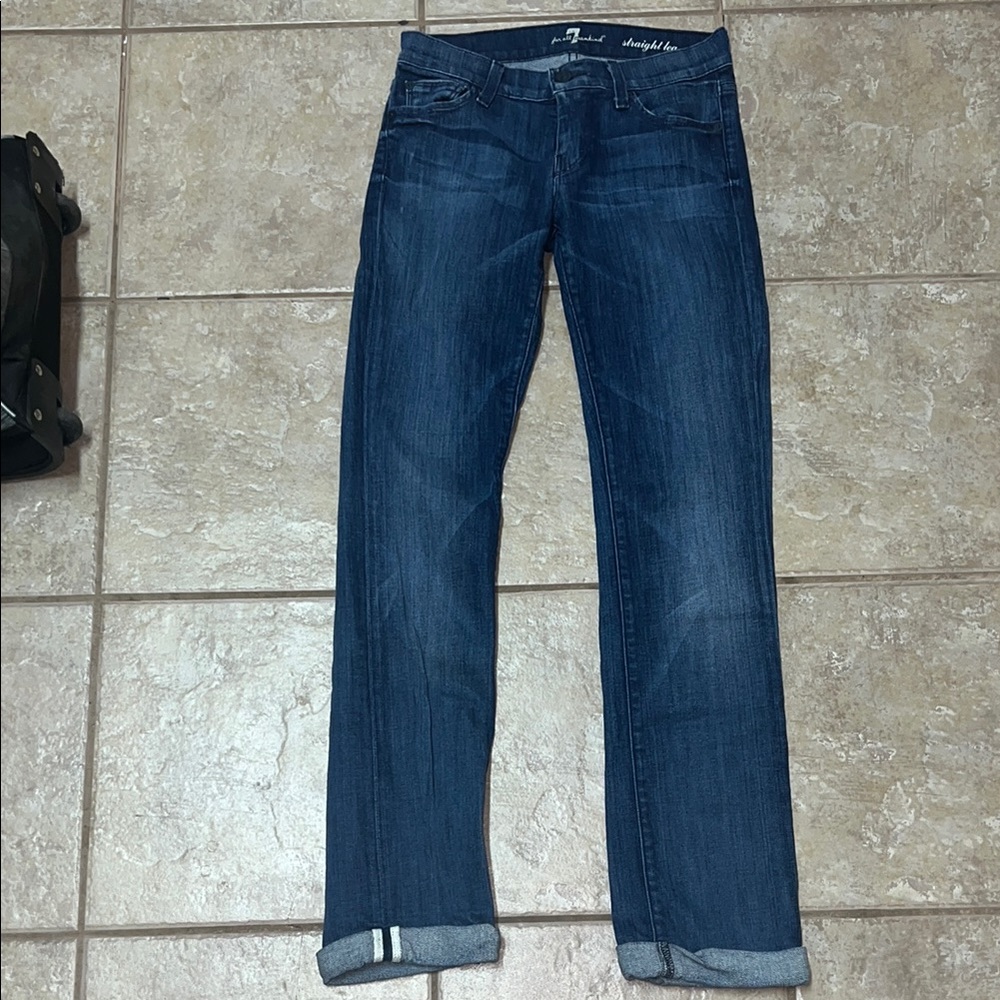 7 for All Mankind blue straight leg jeans